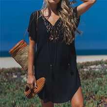 Load image into Gallery viewer, Fanbety  Plus size Tassels Beach Wear dress Women Swimsuit Cover Up Bathing  Summer Mini Dress Loose Solid Pareo Cover up dress