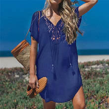 Load image into Gallery viewer, Fanbety  Plus size Tassels Beach Wear dress Women Swimsuit Cover Up Bathing  Summer Mini Dress Loose Solid Pareo Cover up dress