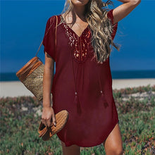 Load image into Gallery viewer, Fanbety  Plus size Tassels Beach Wear dress Women Swimsuit Cover Up Bathing  Summer Mini Dress Loose Solid Pareo Cover up dress