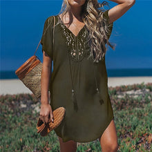 Load image into Gallery viewer, Fanbety  Plus size Tassels Beach Wear dress Women Swimsuit Cover Up Bathing  Summer Mini Dress Loose Solid Pareo Cover up dress