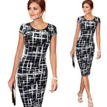 Load image into Gallery viewer, Elegant Women Dresses Bodycon Office Formal Business Work Party Sheath Tunic Pencil Midi O-neck Short Sleeves Dress