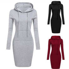 Load image into Gallery viewer, Autumn Winter  Long-sleeved Hooded Dress 2019 Woman Warm Hoodies Sweatshirts Dress Drawstring Fleeces Women Dress with Pocket