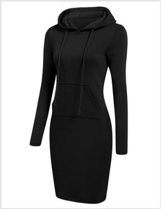 Autumn Winter  Long-sleeved Hooded Dress 2019 Woman Warm Hoodies Sweatshirts Dress Drawstring Fleeces Women Dress with Pocket