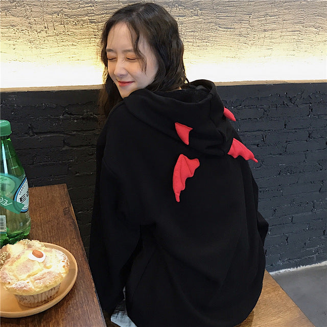 Devil Horn Hoodie Streetwear Devil Hoodie Gothic Hooded Hoody Women Loose Black Hooded Pollovers Sweatshirts Oversized Harajuku