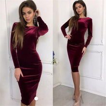 Load image into Gallery viewer, Vintage Dress Women Sexy Long Sleeve Solid Sheath Dress Sexy Bodycon Dress Evening Party Midi Dress Ladies Velvet Dresses