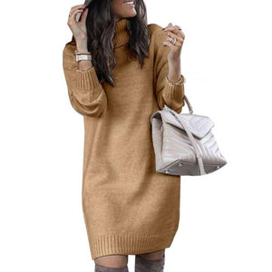 Fashion Long Sleeve Turtleneck Knitted Casual  Sweater Dress Women 2019 Autumn Winter Loose Warm White Red Dresses Long