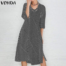 Load image into Gallery viewer, VONDA Women Robe Femme 2019 Party Dresses Cotton Split Hem Knee Length Dress Bohemian Vestidos Plus Size Fashion Autumn Sundress