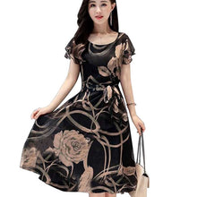 Load image into Gallery viewer, Women Dress Floral Printed A-line Slim Fit U Neck Dress for Summer AIC88