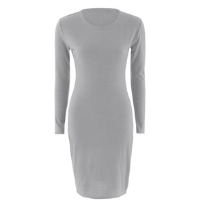 Tight Fitting Long Sleeve Sexy Shopping Daily Crew Neck Office Solid Cotton Blend Party Women Dress Autumn Winter Streetwear