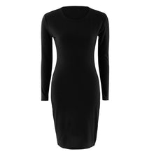 Load image into Gallery viewer, Tight Fitting Long Sleeve Sexy Shopping Daily Crew Neck Office Solid Cotton Blend Party Women Dress Autumn Winter Streetwear